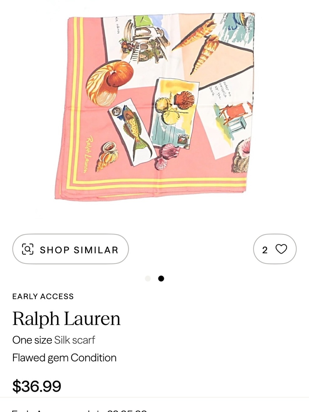 Ralph Lauren Coral and Yellow Silk Scarf with Coastal Prints